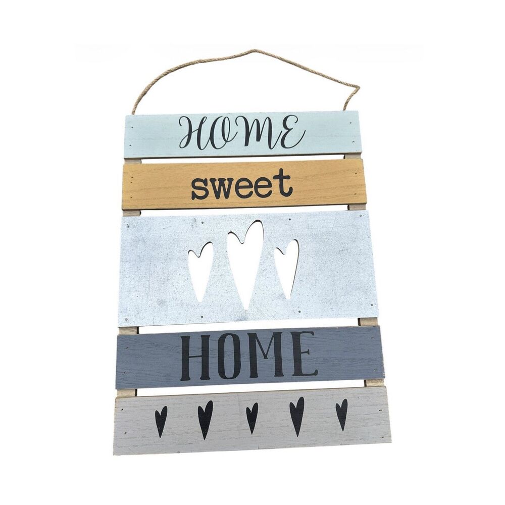 Home Sweet Home Wooden Hanging Decorative Heart Sign, Multicolor, Vertical